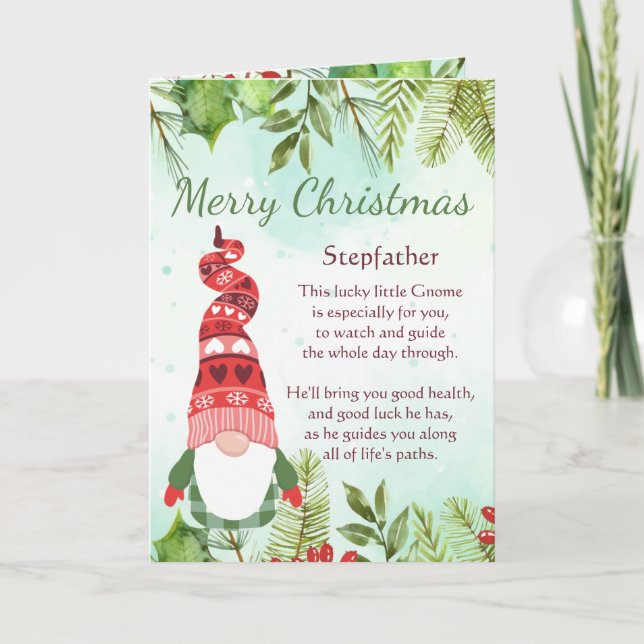 Tarjeta Fun Stepfather Navidad Lucky Gnome Blank Card (Anverso)