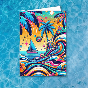 Tarjeta Fun Whimsical Psychedelle Sailboat Cumpleaños