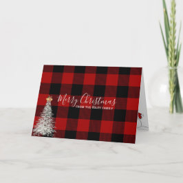 Tarjeta Funda roja y negra con árbol blanco de Navidad