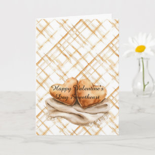 Tarjeta Fundas de Almohadas Corazón Rayas Crema de Caramel