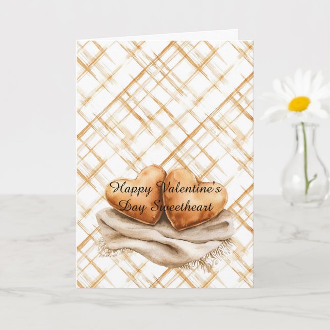 Tarjeta Fundas de Almohadas Corazón Rayas Crema de Caramel (Planta pequeña)