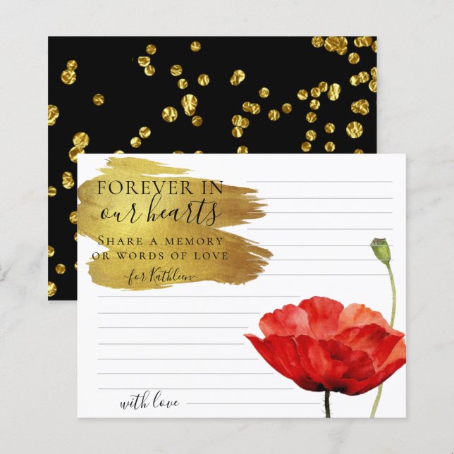 Tarjeta fúnebre personalizada Red Poppy para compa (Anverso / Reverso)