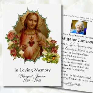 Tarjeta Funeral Católica del Sagrado Corazón de Je