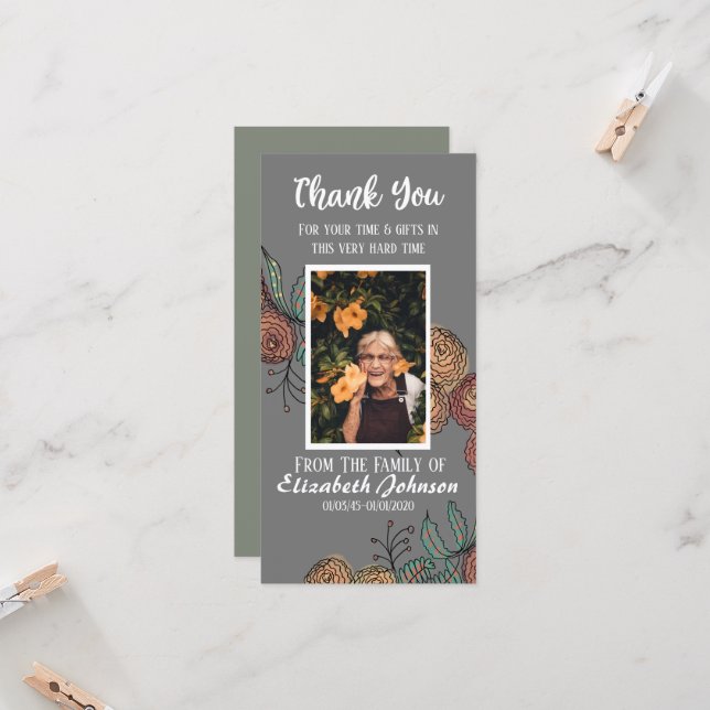 Tarjeta Funeral Gracias Verdor Tinta Floral (Anverso/Reverso In Situ)