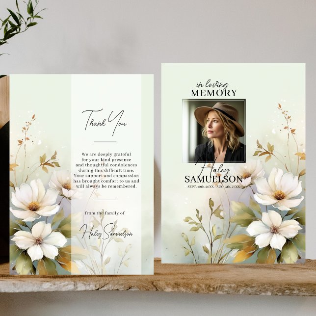 Tarjeta Funeral White Wildflowers Gracias | FOTO (White Wildflowers Funeral Thank You  PHOTO Card)