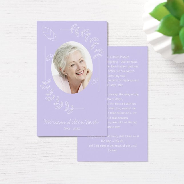 Tarjeta funeraria moderna Boho Lavender Purple Pho (Escritorio)