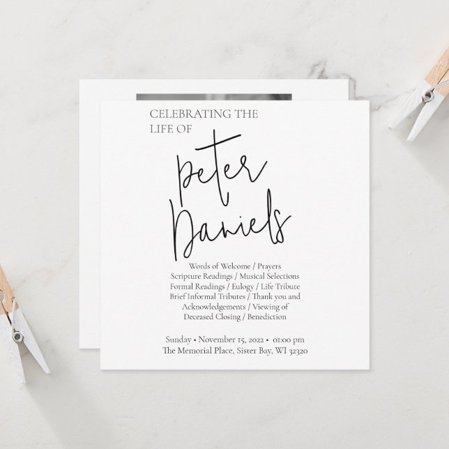 Tarjeta funeraria moderna de foto con escritura bl (Anverso/Reverso In Situ)