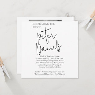 Tarjeta funeraria moderna de foto con escritura bl