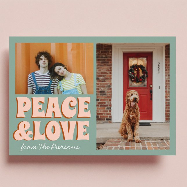 Tarjeta Funky Blue Pink Peace and love Photo Navidades (Subido por el creador)