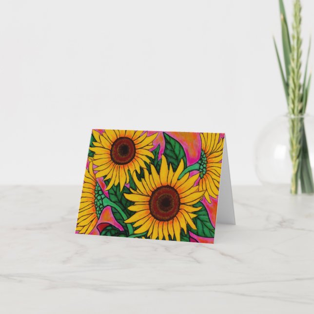 Tarjeta Funky Sunflowers Note Card (Anverso)