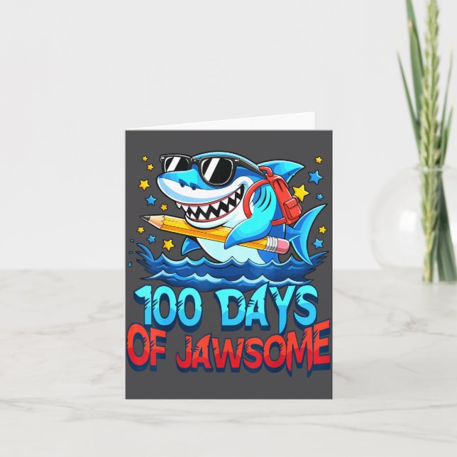 Tarjeta Funny 100 Days Of Jawsome Shark Kids Boy 100th Day (Anverso)