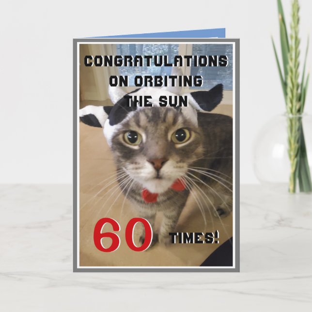 Tarjeta Funny 60TH Birthday Cat Orbit Card (Anverso)