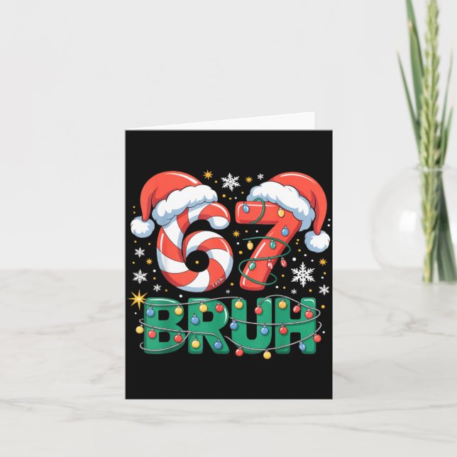 Tarjeta Funny 67 Bruh Christmas Design Meme Lights Candy C (Anverso)