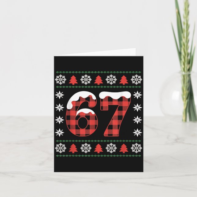 Tarjeta Funny 67 Buffalo Plaid Christmas Snow Ugly Sweater (Anverso)