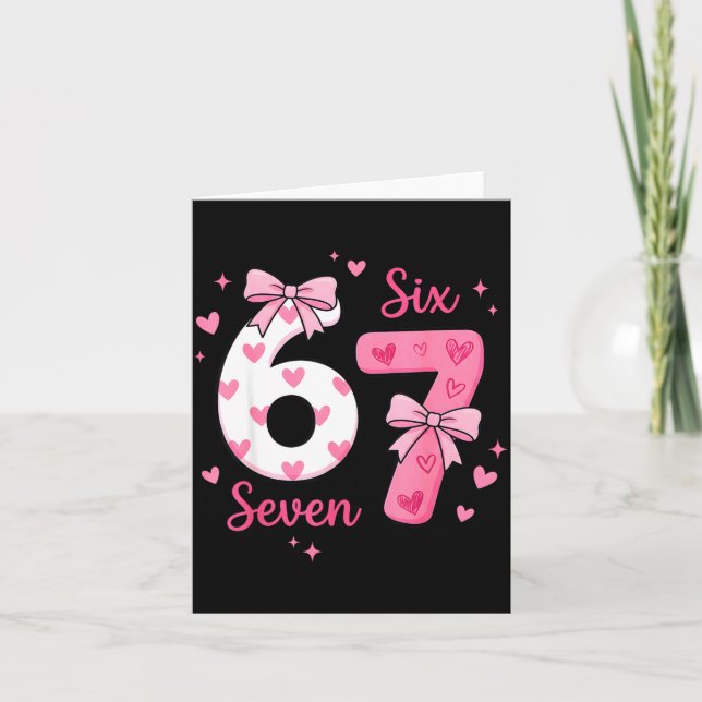 Tarjeta Funny 67 Cute Six Seven Meme Nk Hearts Bow Valenti (Anverso)