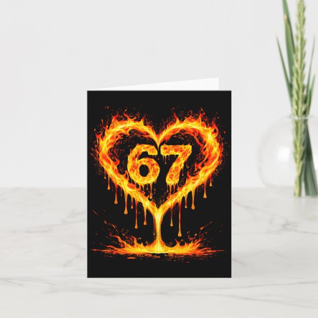 Tarjeta Funny 67 Flames Heart Love Six Seven Meme Celebrat (Anverso)