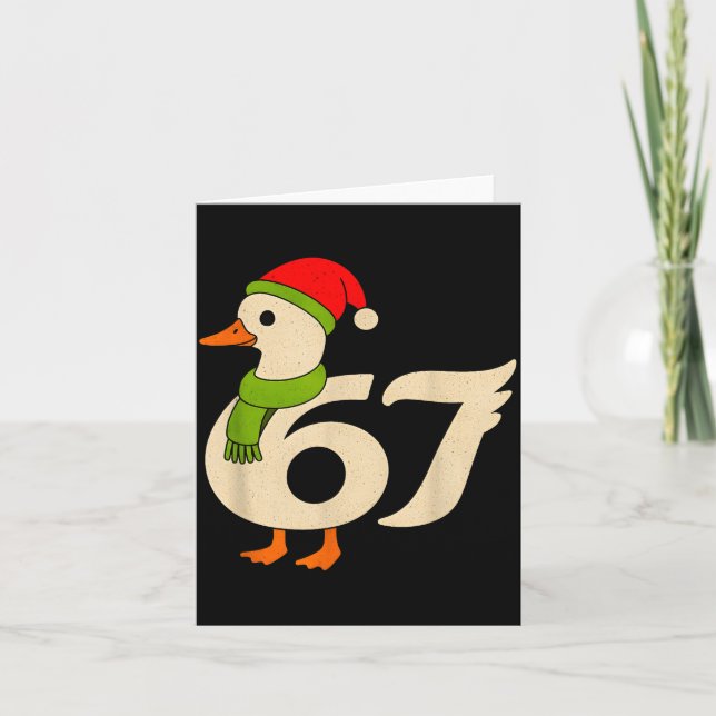 Tarjeta Funny 67 Goose Christmas 6 7 Meme Duck Santa Hat F (Anverso)