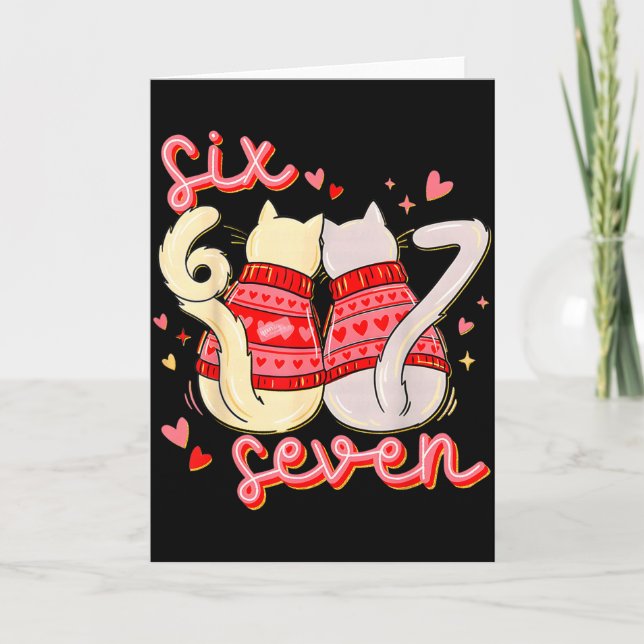 Tarjeta Funny 67 Meme Cat Heart Valentines Six Seven Cat 6 (Anverso)