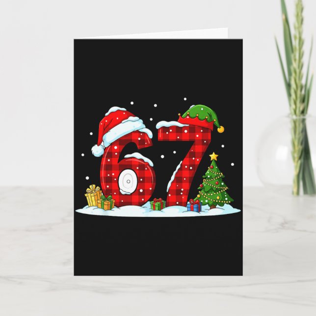 Tarjeta Funny 67 Meme Six Seven Christmas Buffalo Red Plai (Anverso)