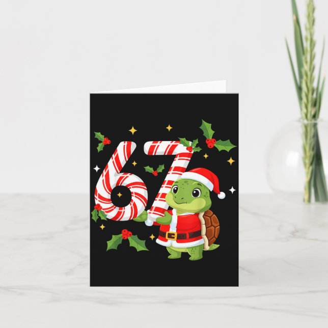Tarjeta Funny 67 Meme Turtle Christmas Pjm Men Women Famil (Anverso)