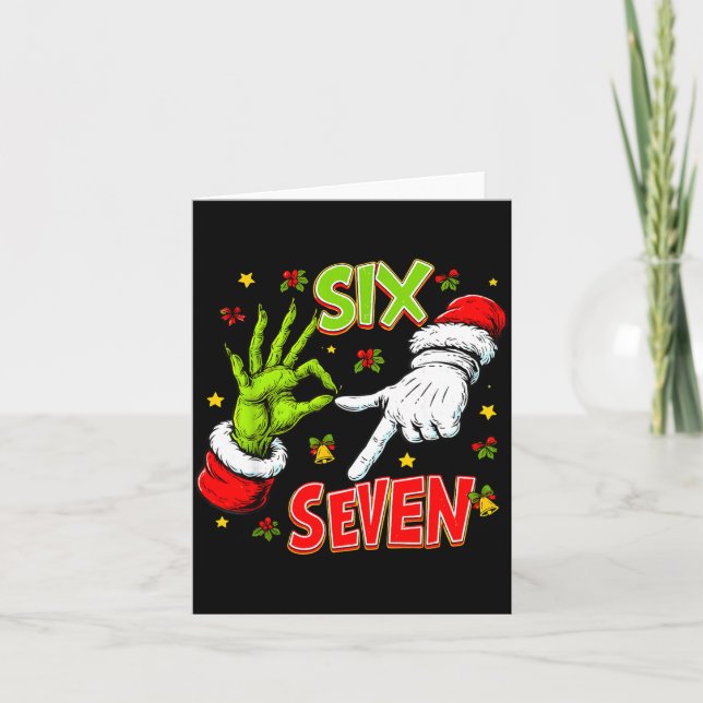 Tarjeta Funny 67 Santa Hand Christmas Six Seven Meme Teens (Anverso)