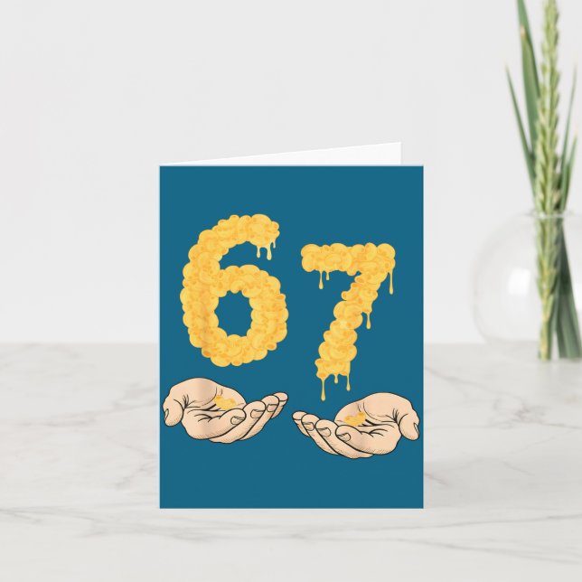 Tarjeta Funny 67 Six Seven Cheesy Mac &amp; Cheese 6 7 Kid (Anverso)