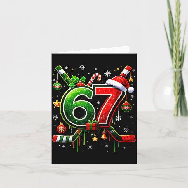 Tarjeta Funny 67 Six Seven Christmas Ice Hockey  (Anverso)