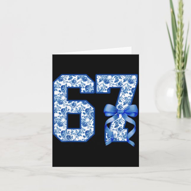 Tarjeta Funny 67 Six Seven Coquette Girly Blue Toile Women (Anverso)