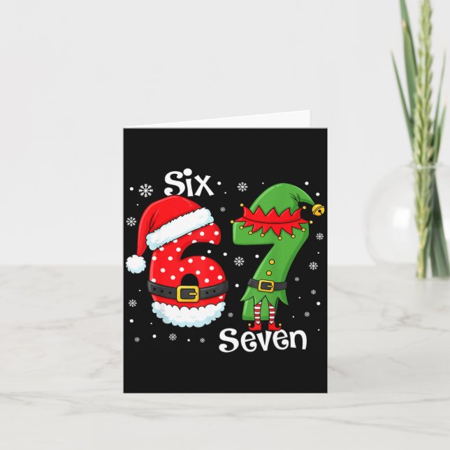 Tarjeta Funny 67 Six Seven Meme 6 7 Elf Santa Christmas Pa (Anverso)