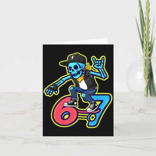 Tarjeta Funny 67 Skeleton Skater Meme Retro Skateboarding  (Anverso)