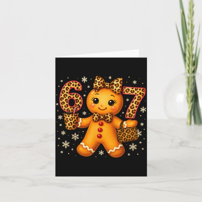 Tarjeta Funny 6 7 Christmas Leopard Bow Gingerbread Girls  (Anverso)
