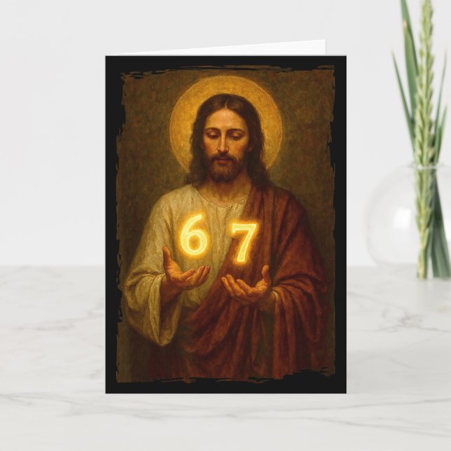 Tarjeta Funny 6 7 Jesus. Absurd Six Seven Meme, Weird Teen (Anverso)