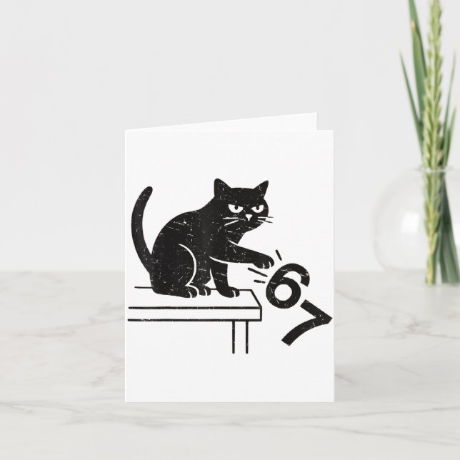 Tarjeta Funny 6 7 Meme Cat Knocking Off 67  (Anverso)