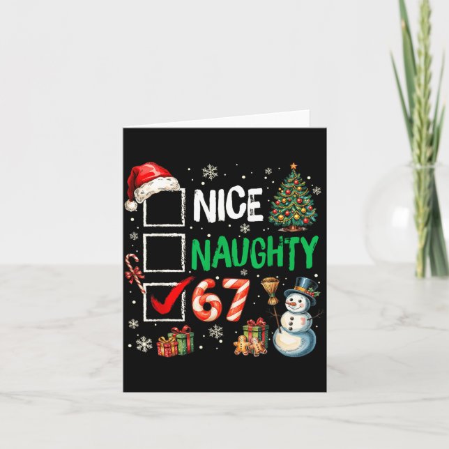 Tarjeta Funny 6-7 Meme Nice Naughty 67 Christmas Brain Rot (Anverso)