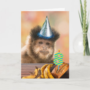 Tarjeta Funny 8º cumpleaños Capuchin Monkey Banana Pan