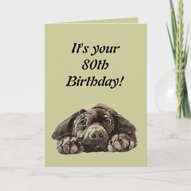Tarjeta Funny 80.ª Personalizar de cumpleaños Labrador Rec (Anverso)