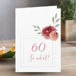 Tarjeta Funny acuarela moderna Floral 60 cumpleaños<br><div class="desc">Graciosa tarjeta de cumpleaños 60 de color de agua moderna Floral / tarjeta de felicitación floral moderna de 60 años con hermosos rosas de acuarela y ramas y dos marcos. El texto divertido y motivacional 60 Así que lo que es genial para una mujer que celebra 60 años y tiene...</div>