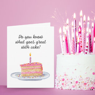 Tarjeta Funny acuarela Pastel de cumpleaños rosado con esc