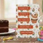 Tarjeta Funny Aging Humor | Vintage Birthday<br><div class="desc">Funny Birthday card with a humorous quote about aging.  Pretty vintage background of cupcakes and balloons in vintage colors or burgundy,  blue and brown.</div>