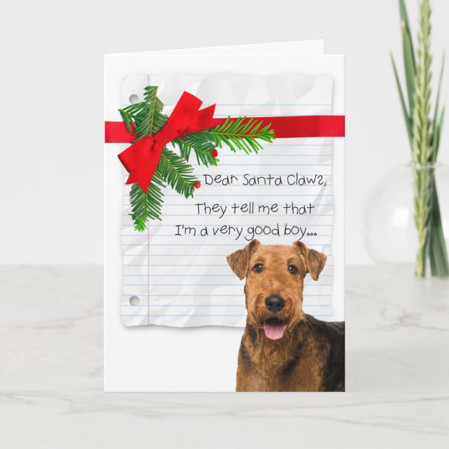 Tarjeta Funny Airedale Boy Navidades (Anverso)