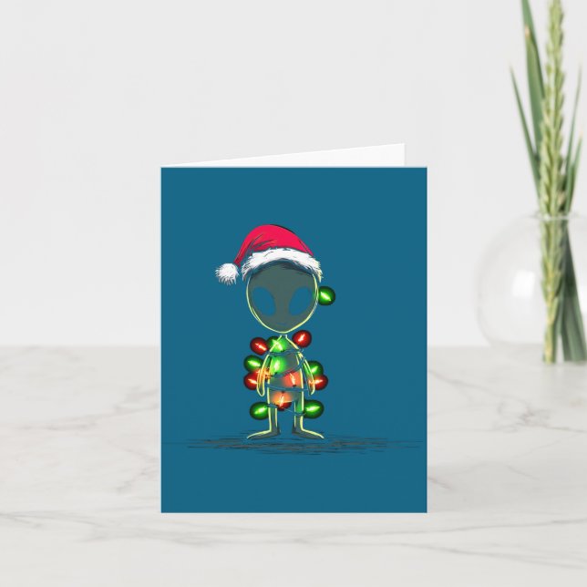 Tarjeta Funny Alien Christmas Graphics Lights Lover Extrat (Anverso)