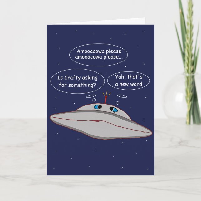 Tarjeta Funny Alien Spaceship Comic Crafty Word in Space (Anverso)