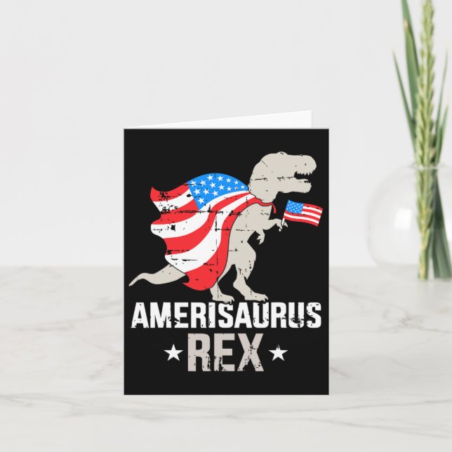 Tarjeta Funny Amerisaurus Rex Dinosaur Independence Day 4t (Anverso)