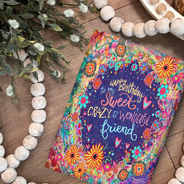 Tarjeta Funny Amigo Loco Cumpleaños Trendy Floral