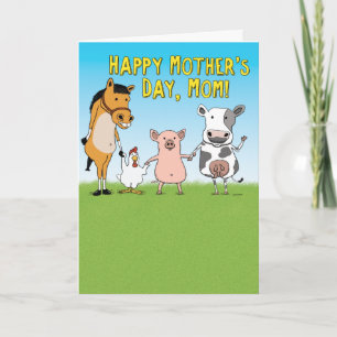 Tarjeta Funny Animals Raised in a Barn Mother's Day Card