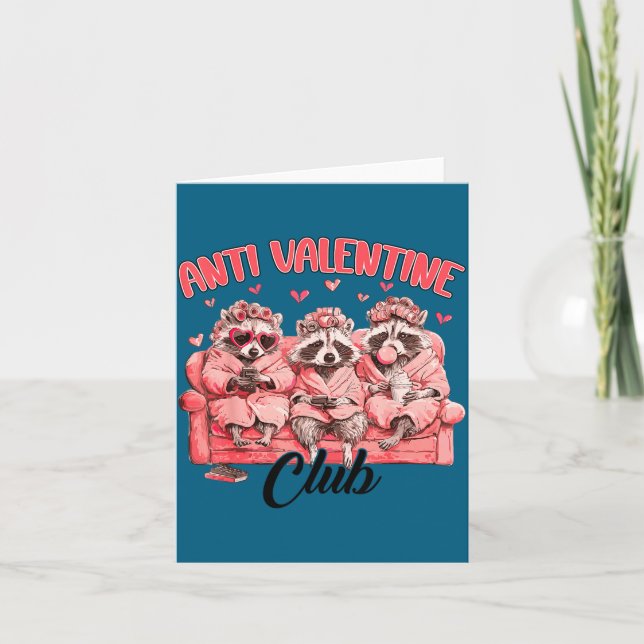 Tarjeta Funny Anti Valentine Club Raccoon Heart Happy Vale (Anverso)
