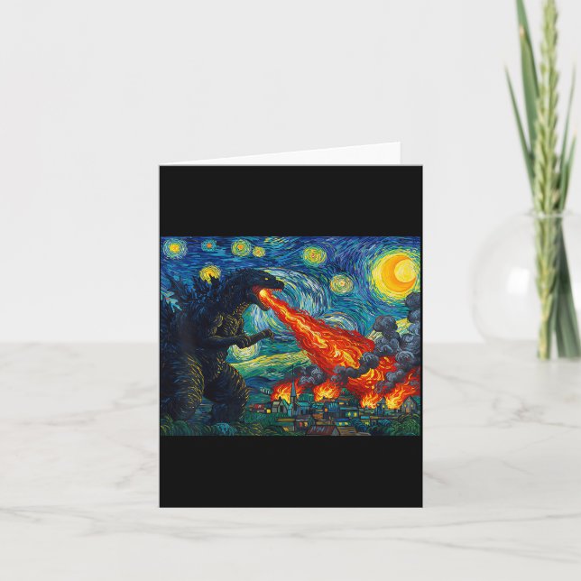 Tarjeta Funny Art Japanese Monster Kaiju In Van Gogh Starr (Anverso)