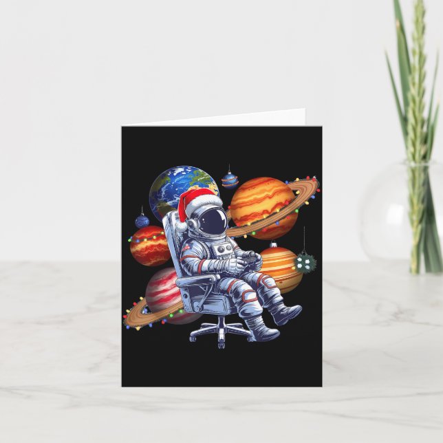 Tarjeta Funny Astronaut Christmas Space Lights Santa Hat P (Anverso)