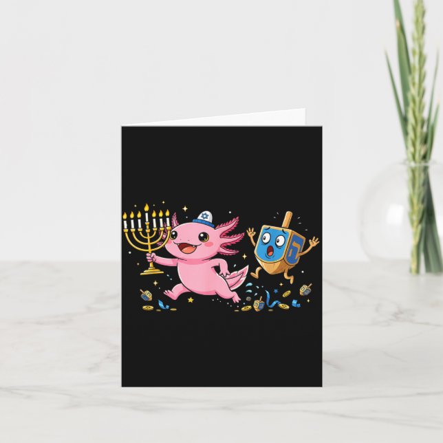 Tarjeta Funny Axolotl Dreidel Menorah Hanukkah Kids Womens (Anverso)