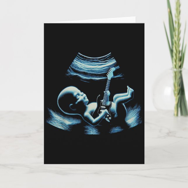 Tarjeta Funny Baby Guitar Player Rock Music Pregnancy Anno (Anverso)